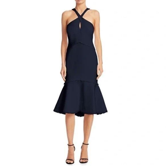Cinq a Sept Dante fit & flare halter keyhole midi dress - Picture 1 of 15